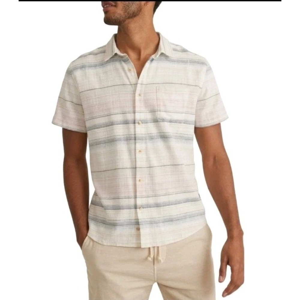 Marine Layer Stretch Selvage Shirt Mens XL Striped Short Sleeve Button Up Resort